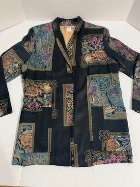 Kensington Square Vintage Black and Tapestry Print Woman's Size Small Blazer Jac